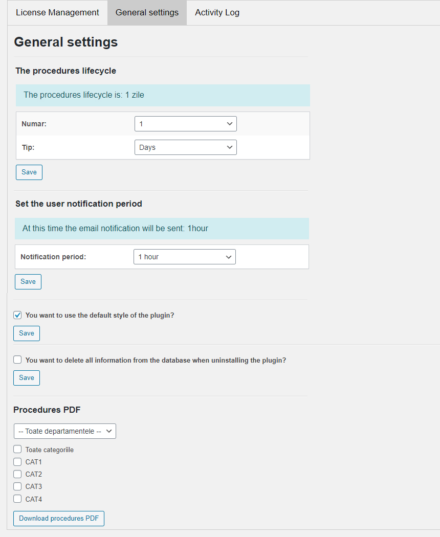 Settings page – CORPORATE subscription